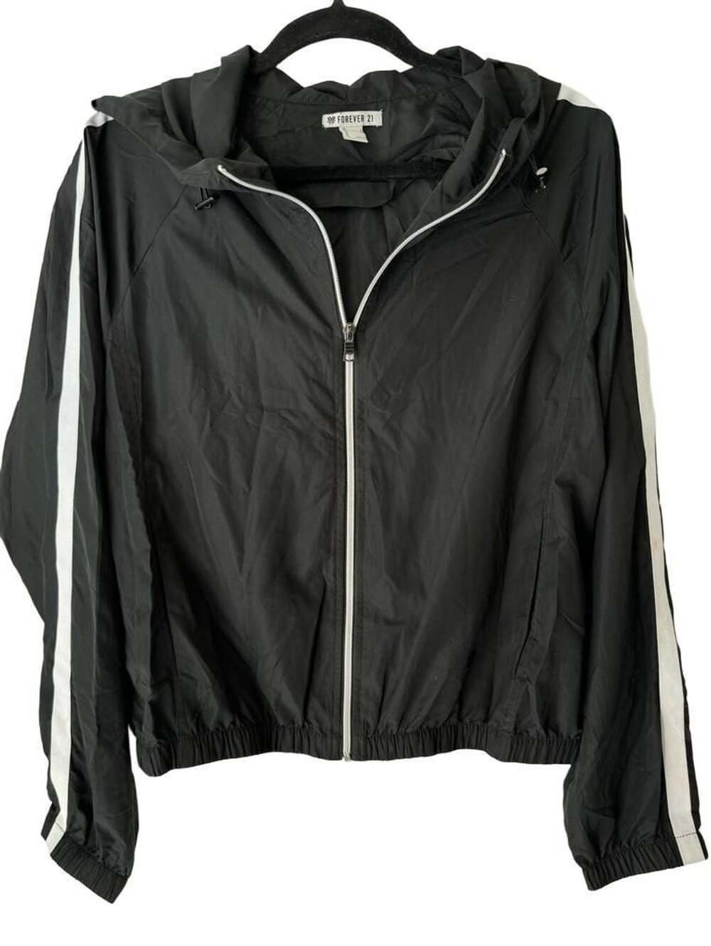 Forever 21 Windbreaker Jacket Size L Black White Stripe